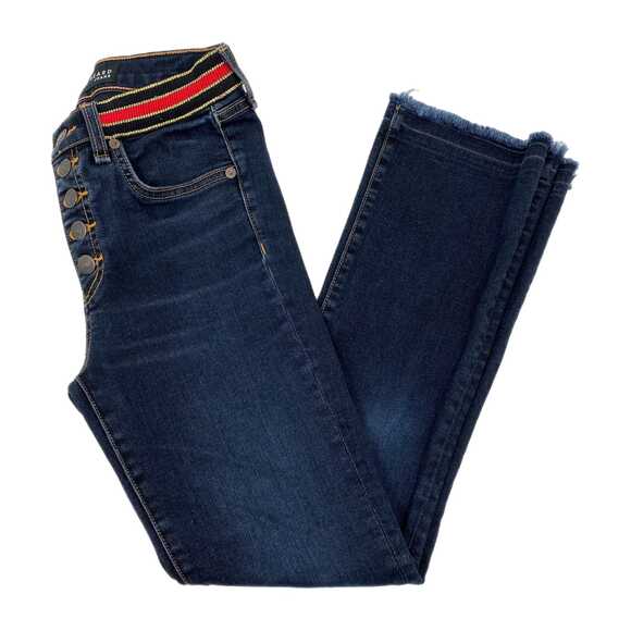 Veronica Beard Dark Wash Carolyn Baby Boot Striped Waistband Jeans